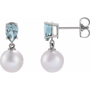 Akoya Pearl & Aquamarine Earrings