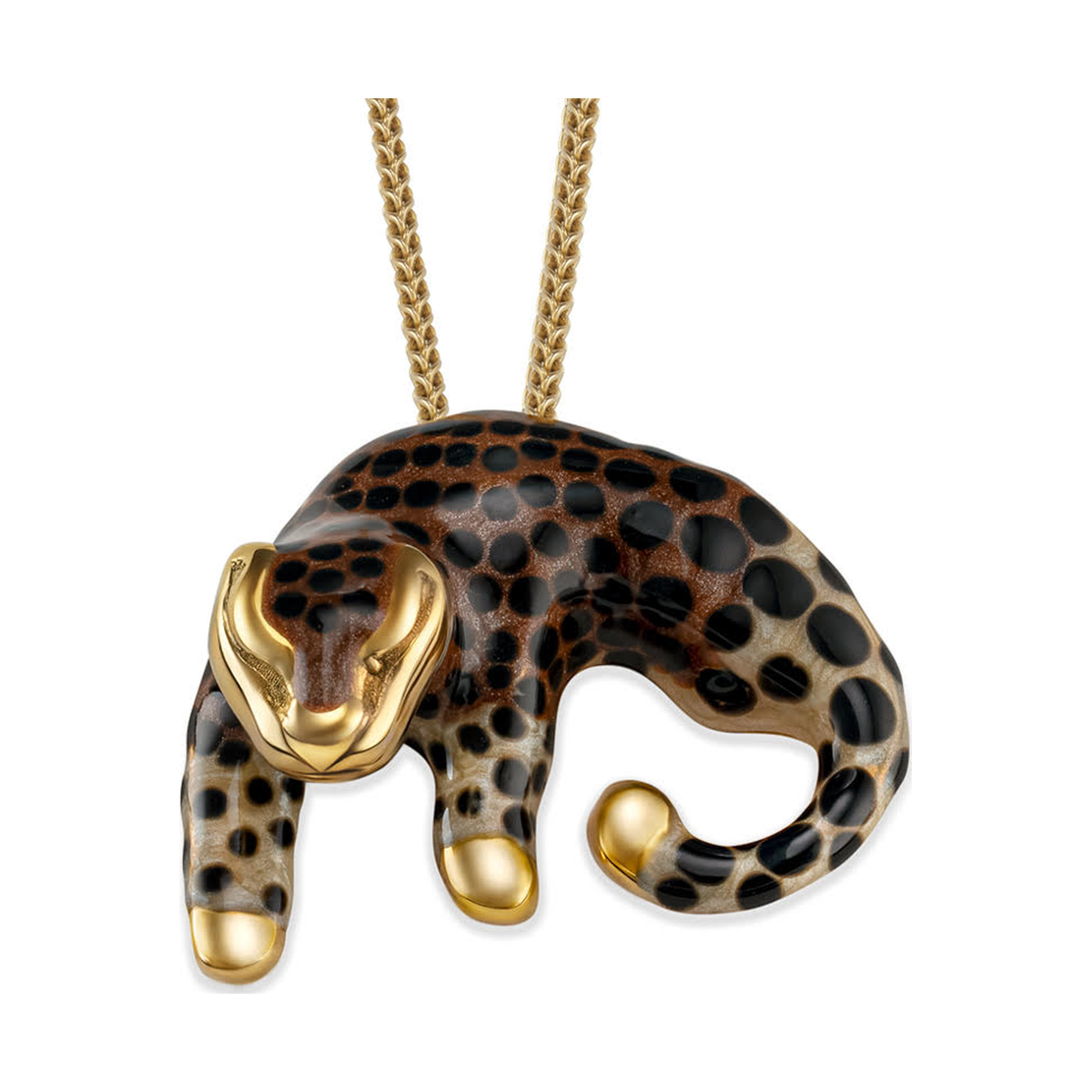 Large Enamel Leopard Pendant Necklace